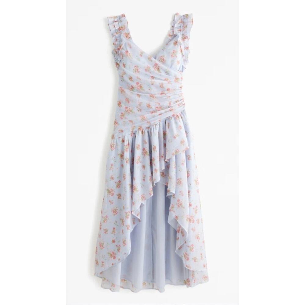 EUC Abercrombie Fitch Floral Maxi Dress Ruffle High Low Wedding Guest XXL